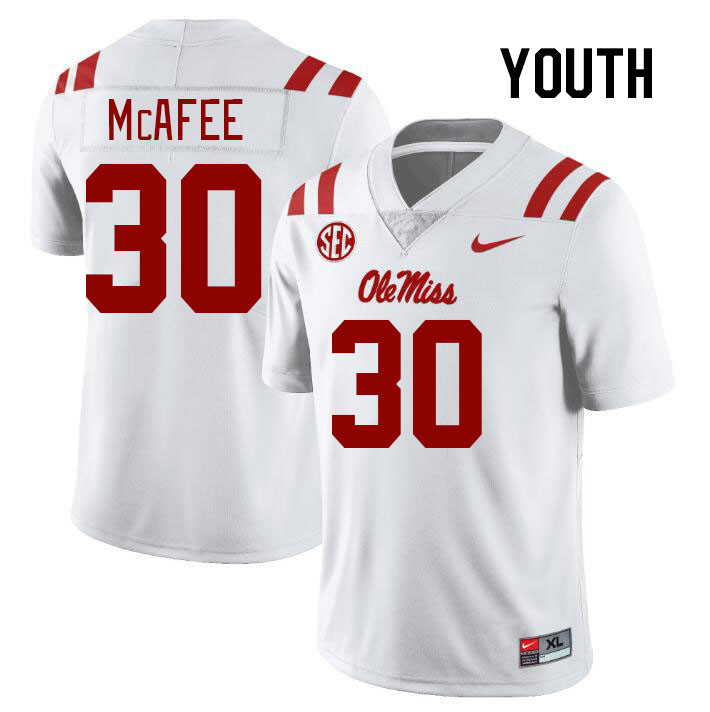 Youth #30 Fred McAfee Ole Miss Rebels College Football Jerseyes Stitched Sale-White - Click Image to Close